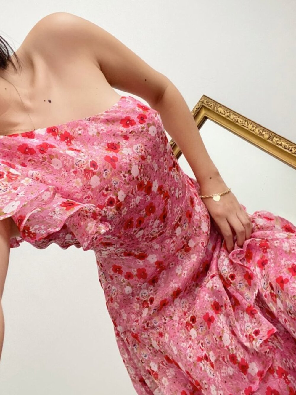Floral One Shoulder Dress - Pink - Astr the Label